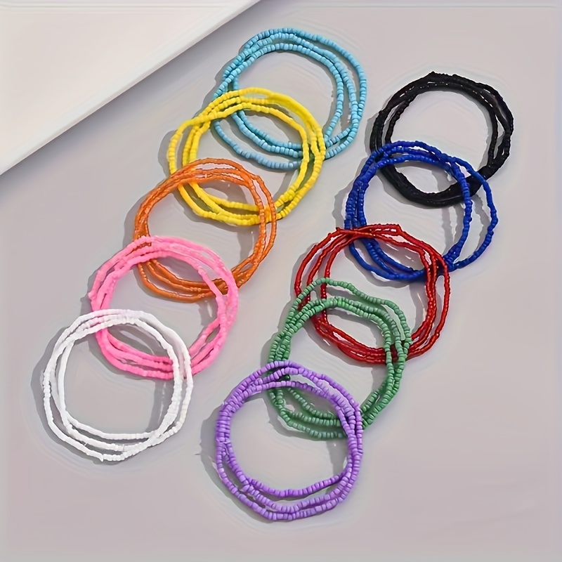 8pc Bohemian Multicolor Hand-Beaded Bracelets Set